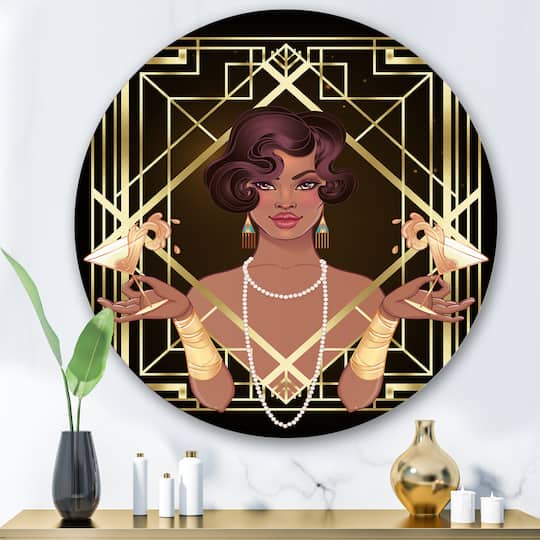 Designart - Retro Women In Golden Art Deco Geometrics I